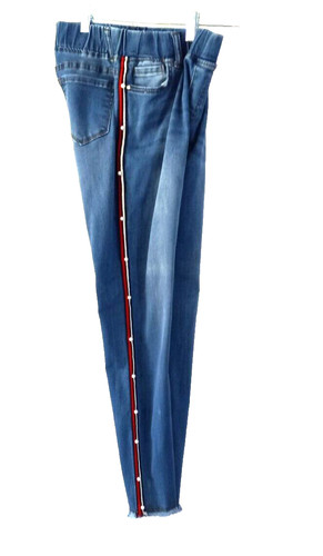 WHY Dress Jeans Juniors 9 Blue Pearl Tuxedo Stripe High Rise Crop Raw Hem EUC