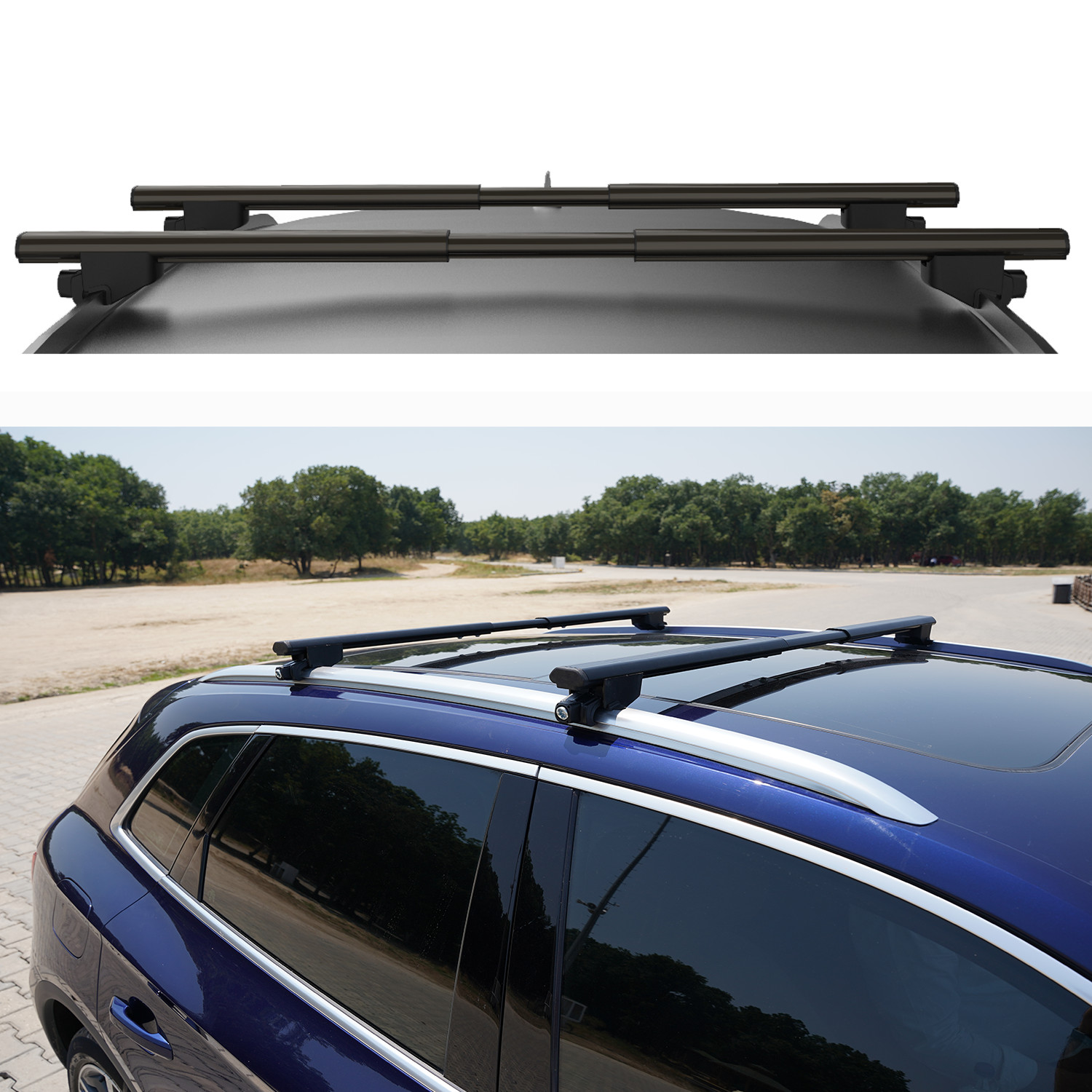 Roof Racks Cross Bars Black  Aluminium For VOLKSWAGEN Tiguan Telescopic 2009-24