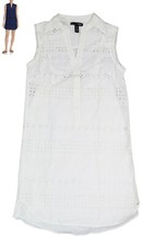 Aqua Sleeveless Eyelet Cutout V-Neck Button Front Mini Length Shift Dress NWT