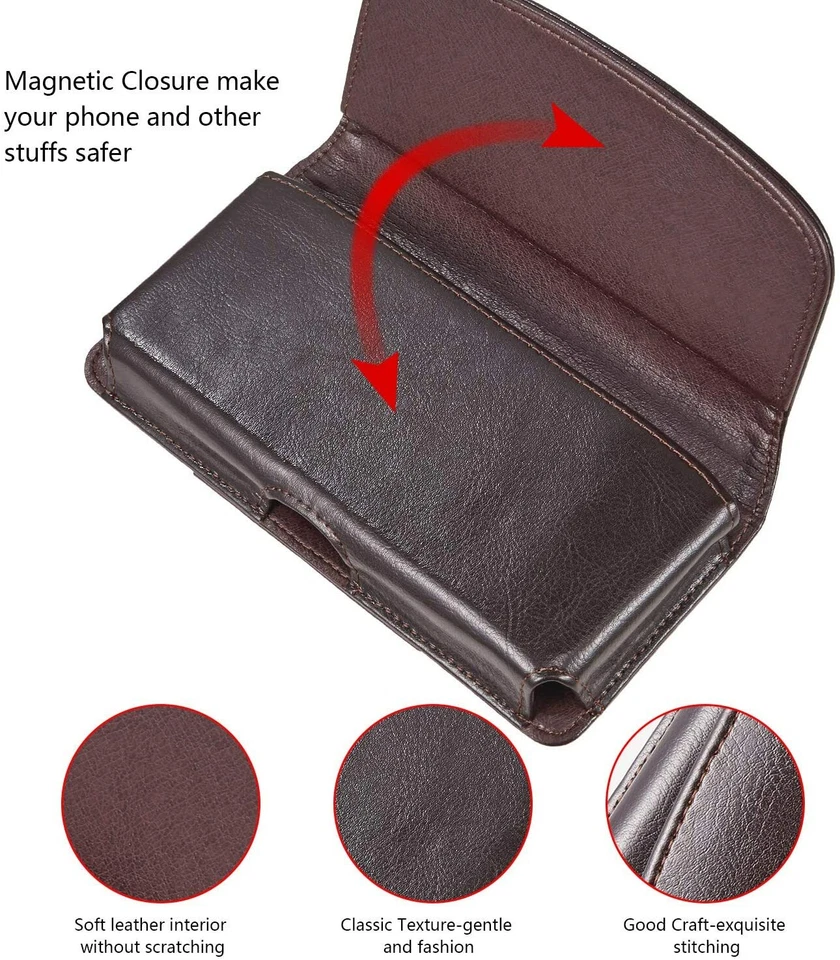 Horizontal Leather Belt Clip Case Carrying Holster Pouch For iPhone Samsung LG - Image 2 of 4