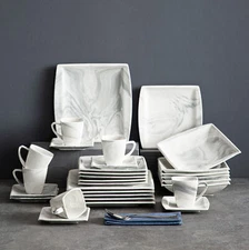 MALACASA Series Blance 30-Piece Porcelain Dinnerware Set Marble-grey Dinner Dish