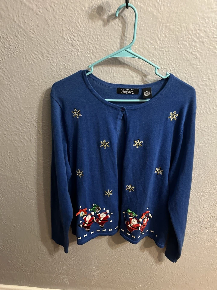 Suéter Crystal Kobe Feo Navidad Talla XL Cárdigan Azul Para Mujer Foto 4 de 4