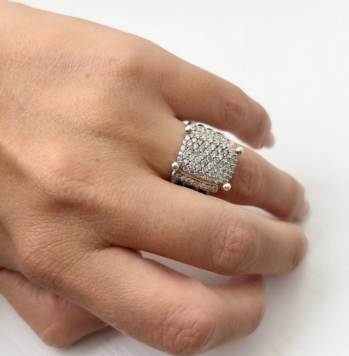 David Yurman Wheaton Round Pave Diamond Sterling Silver Ring Size