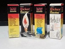 LOT OF 4- IN BOX #3656 Clear SATCO Candle Flame Flicker Turn Tip Bulbs TESTED