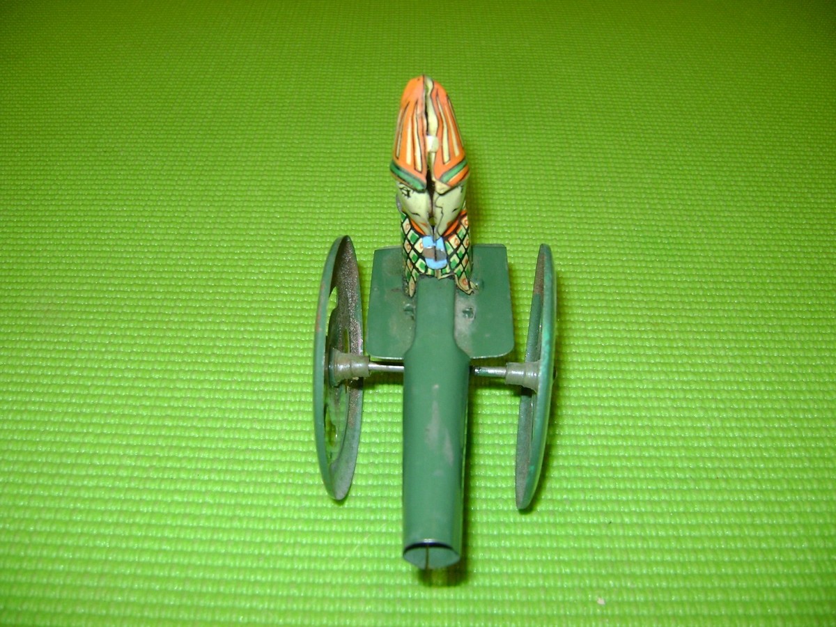 Jouet Ancien Homme Canon Mécanique En Tôle - Vieux Jouet Collection