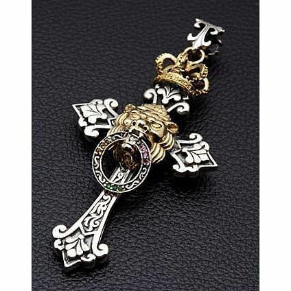 925 Sterling Silver Royal Crown Lion Cross Mens Pendant Rasta Rocker Gothic