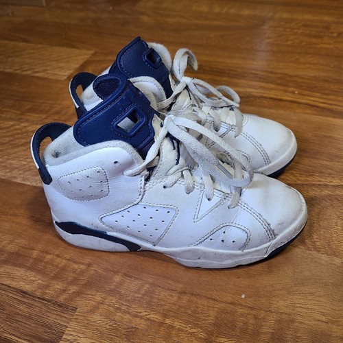 Air Jordan 6 Retro (PS) Kids Size 12.5C White with Midnight Navy 384666-141 - Picture 8 of 10