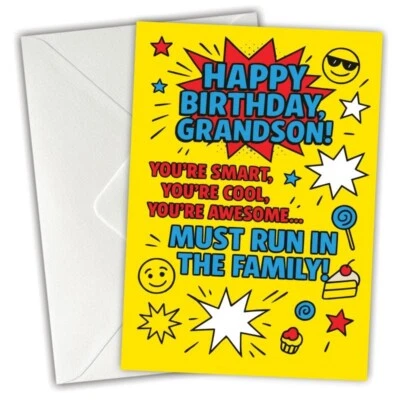 Bonnie Banter Grandson Birthday Card - Funny Quote Comic Theme - A5 Smart Cool