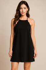 Lulus Mini Halter Sheath Dress Womens Size L Black Scalloped Career Casual Sexy