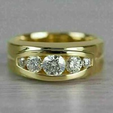 2Ct Round Cut White Moissanite Men's Wedding Ring 14K Yellow Gold Plated