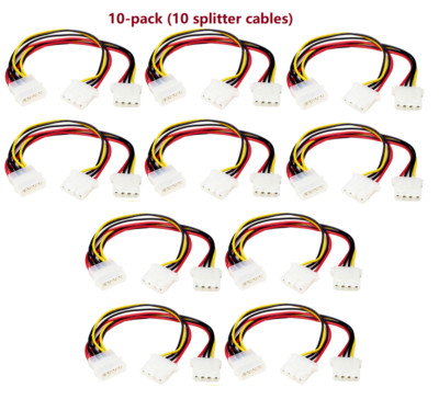 10-pack 4-pin Molex Male to 2x Female 8'' Power Splitter Cable Extension Adapter