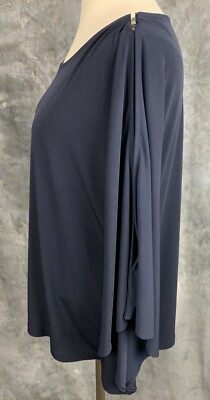 Chicos Navy Blue Cold Shoulder Caftan Style Shirt Top sz L / XL