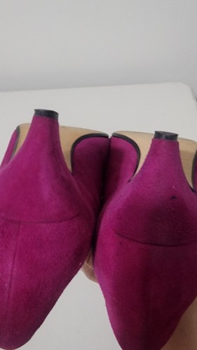 Escada Block Heels Women’s Size 38.5 B Purple Suede Leather Pumps Magenta Bow - Picture 9 of 14