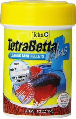 TetraBetta PLUS Floating Mini Pellets, Fish Food 1.2 Ounce (Pack of 1), Multi