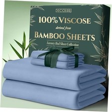 100 Viscose Derived from Bamboo Sheets Size 4pcs - Ultra Soft Twin Light Blue