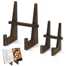 2 Pack Cookbook Stand,Recipe Book Holder Wooden Cookbook Holder for Kitchen C...