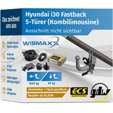 AHK für Hyundai i30 Fastback ab 18 horizontal abnehmbar GDW +13polig E-Satz ECS