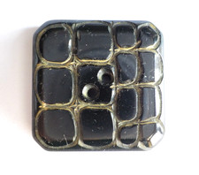 Black Square Bakelite Button Carved to Resemble Faux Leather Fabric Lg Sew Thru