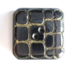 Black Square Bakelite Button Carved to Resemble Faux Leather Fabric Lg Sew Thru