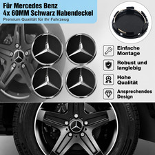 4x 60MM Schwarz Nabendeckel Felgenabdeckung Radnabenkappen Für Mercedes Benz
