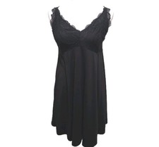 Flora Nikrooz Black Lace Trim Chemise Nightgown Sleepwear Women's Size L