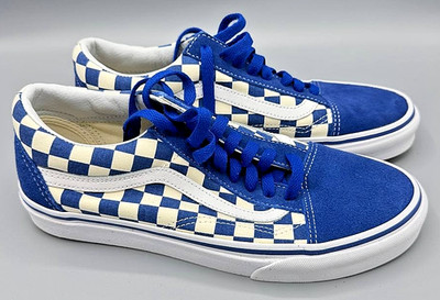 Vans Old Skool Primary Check True Blue/White Sneakers Men s 7.5 / Women s 9, New