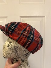 Vintage RS Jamieson Red Tartan Newsboy Cap - Turnberry Golf Club Scotland