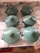 Denby Manor Green Vintage Set of 6 Soup Bowls with Lids VGC