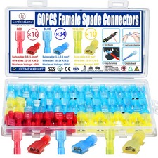 60PCS Female Spade Connector Kit, Nylon Spade Terminal Connectors for 12-10, 1