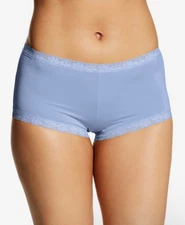 MAIDENFORM Womens Fabulous Fit Classic Lace Trim Light Blue Boyshort Panty 2XL 9