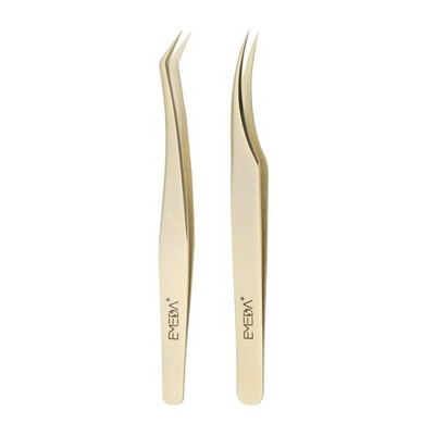 Wimpernpinzette Set 2 Stück Edelstahl gold, Präzisionspinzette, Wimpernverlän...