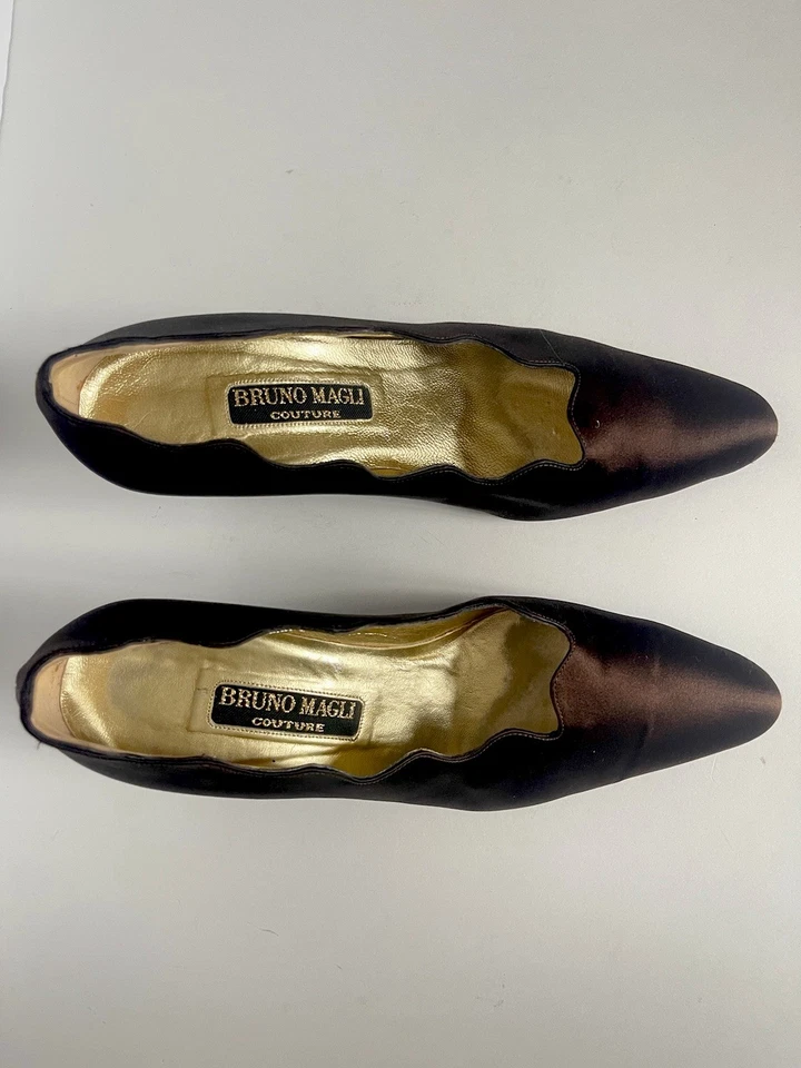 BRUNO MAGLI COUTURE Cuero Marrón Satinado Talla 7.5 B Hecho en Italia Foto 3 de 4