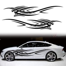 2Pcs 94.4'' Universal Flame Graphics Car Auto Body Side Sticker Style2 Black