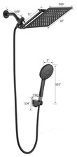 Matte Black Shower Head Combo 6 Spray Modes Rainfall Handheld 3-Way Diverter