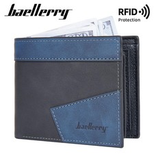 Baellerry Men's Fashion RFID Short Wallet, Anti-Skimming PU Leather Slim Card Ho