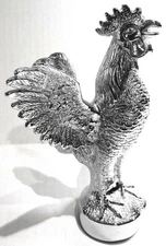 Hood Ornament Pull Rooster Chrome Metal Round Base 2-3/8" Diameter Base GG#48340