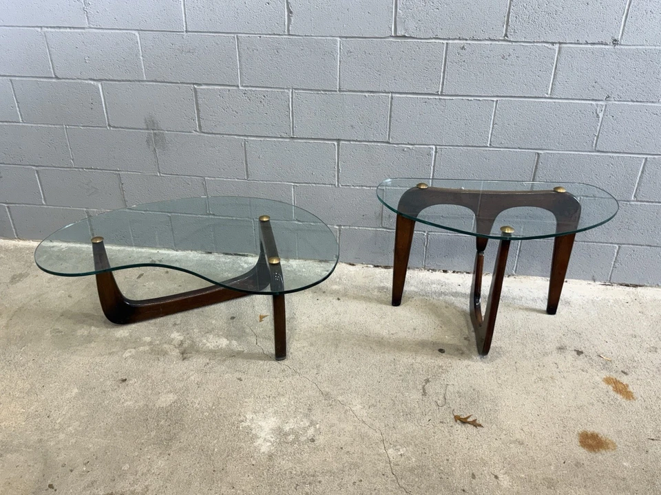 Par de Mesas de Vidro Kindney Estilo Noguchi Pearsall Meio Século - Imagem 2 de 4