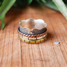 Spinner Copper Band Ring: Two-Tone Rustic Hammered Silver, Adjustable Comfort