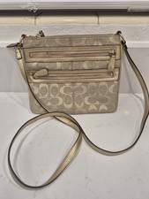 Authentic Coach Signature Jacquard Khaki Gold Crossbody Swingpack File Bag