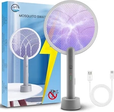 Fly Swatter Racket, 2 in 1 Bug Zapper with -Rechargeable Base, 4000V Mosquito...