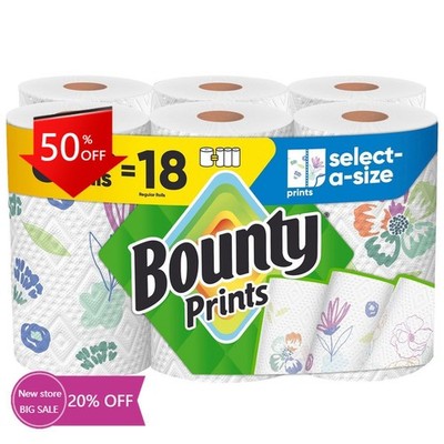 Bounty Printed Select-A-Size Paper Towels - 6 Triple Rolls - 2Ply - 123 Sheets