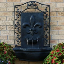 French Lily Polystone Outdoor Solar Wall Fountain - Lead by Sunnydaze