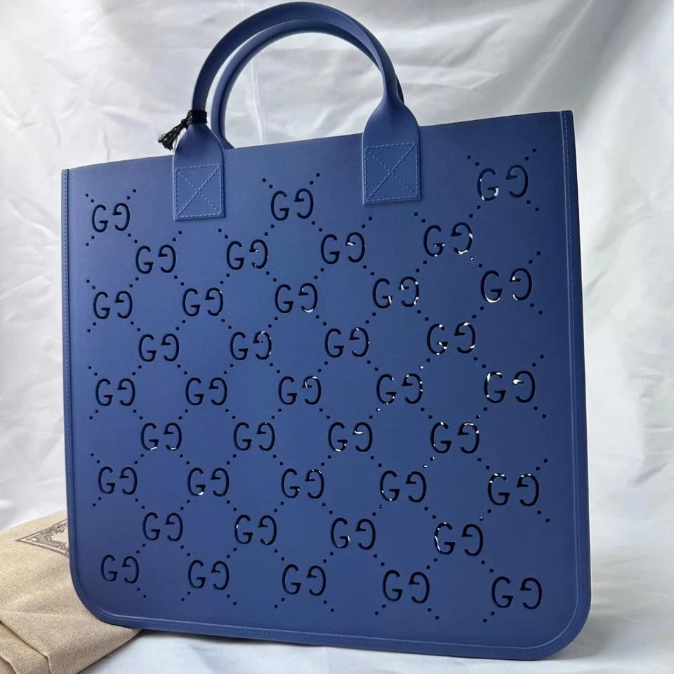 古驰 679365 托特包 橡胶 GG Supreme 带防尘袋 蓝色 全新 日本橡胶 — 第 2/4 张图片