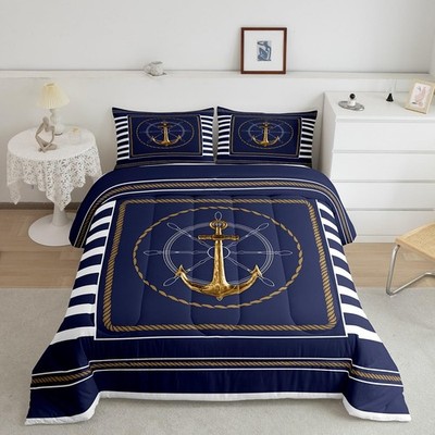Anchor Decor Comforter Set King Size Nautical Themed Bedding Set for Boys Gir...