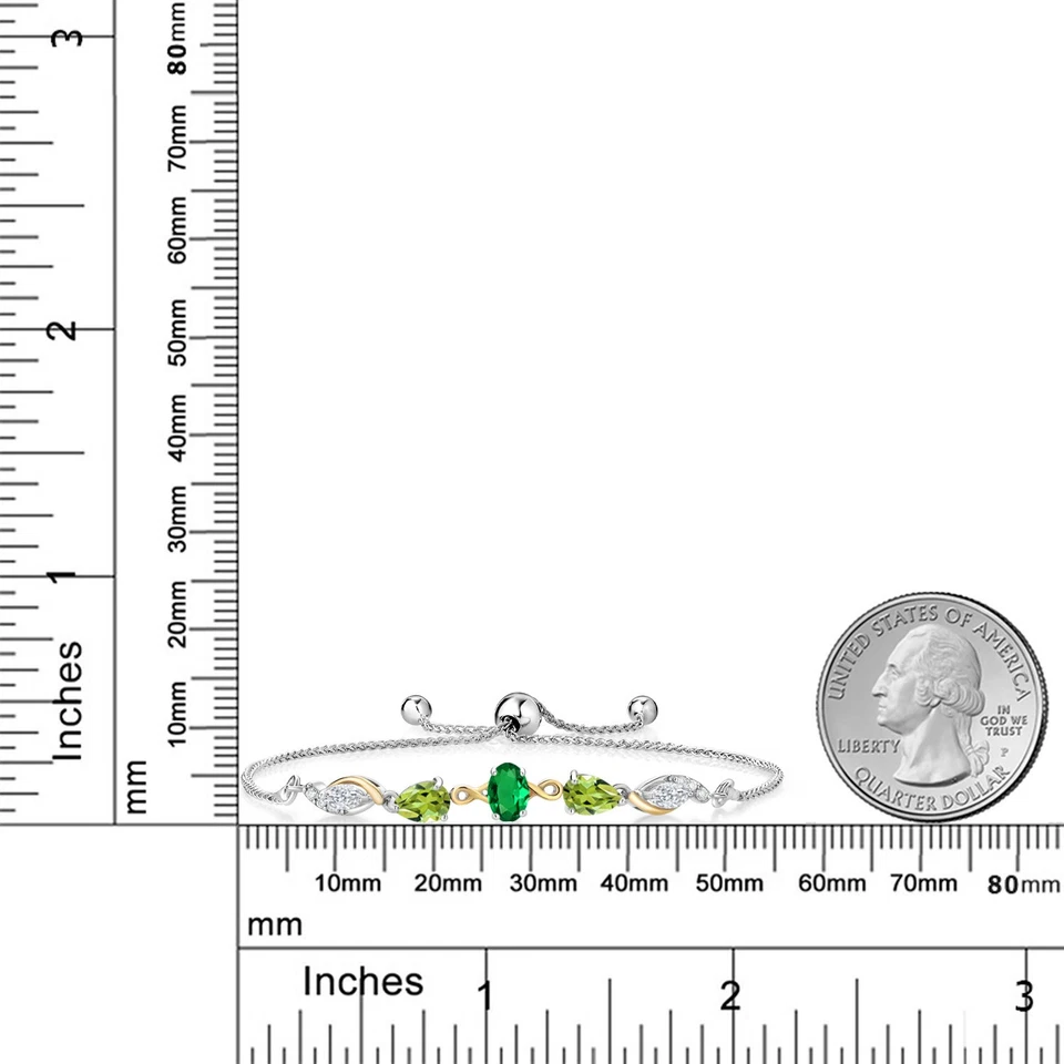 925 Silver and 10K Yellow Gold Nano Emerald Peridot White Moissanite and Lab - Image 3 of 3