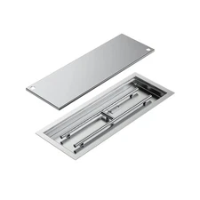 Skyflame Rectangular Stainless Steel Drop-in Fire Pit Pan and Burner with Bur...