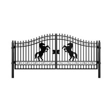 16x8 FT Steel Dual Swing Driveway Gate with Posts Horse Style Heavy Duty