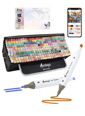 280 Colors Alcohol Markers with APP, Alcohol-Based Dual Chisel & Fine Tips Ma...