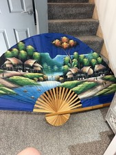 Gro&szlig;er Vintage handbemalter Bambus Wandventilator orientalisch asiatisch Dekor B&uuml;hne Requisite Handwerk