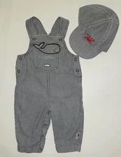 GYMBOREE Boy BY THE SEA Vintage Striped Overalls and Hat  3-6 Months